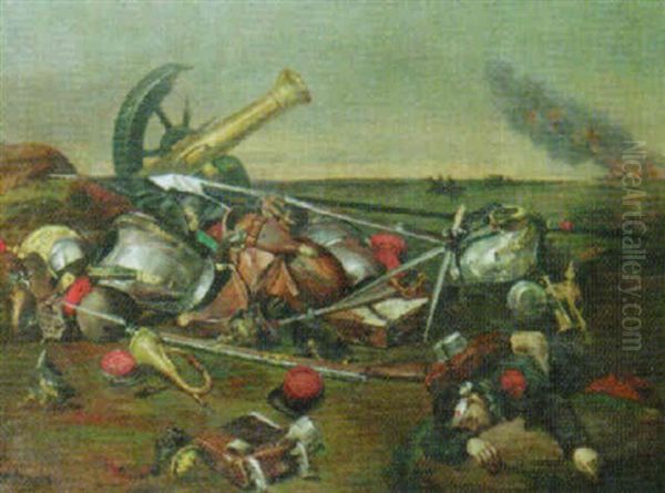 Battle Scene Oil Painting by Jean-Charles (Col.) Langlois