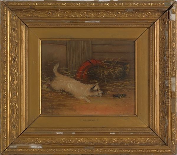 A Dog Crouching Next To A Cricket Lying On Its Back Oil Painting by Jerome-Martin Langlois