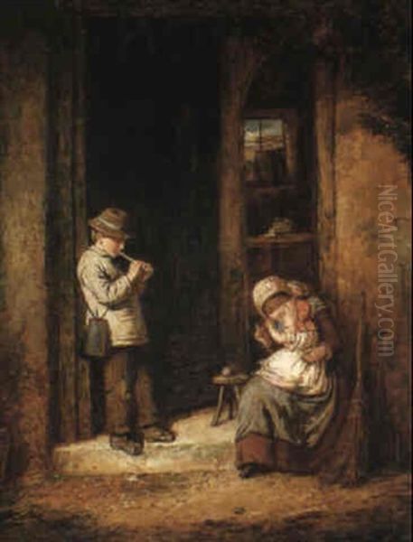 Playing On The Doorstep Oil Painting by Mark William Langlois