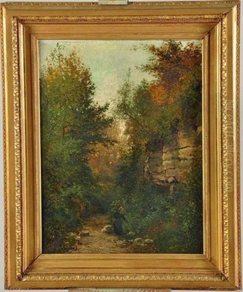 Femme Sur Un Chemin De Foret Oil Painting by Paul Langlois