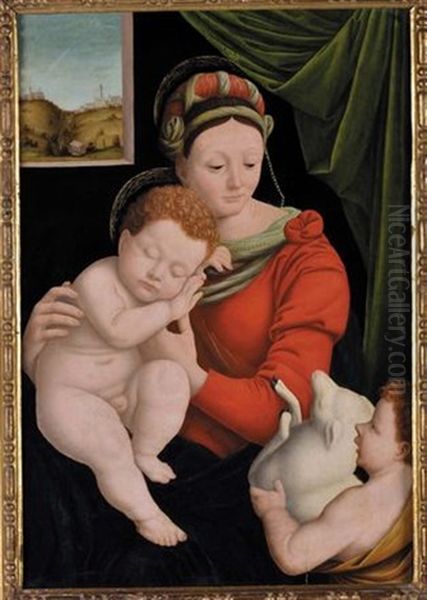 Madonna, Bimbo E San Giovannino Oil Painting by Bernardino Lanino