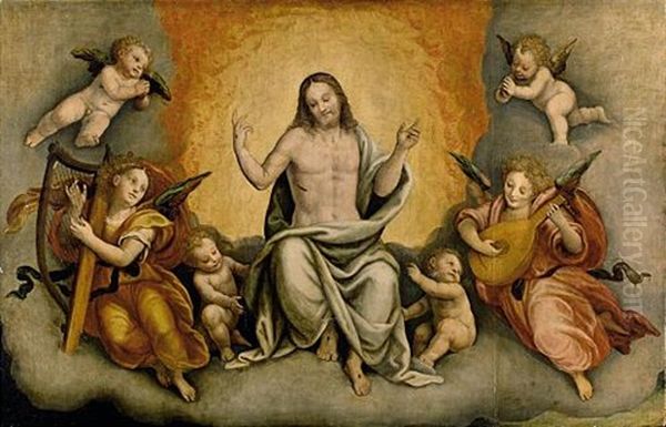 Christ In Glory With Angels And Cherubs Oil Painting by Bernardino Lanino