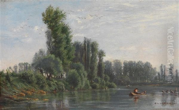 Flusslandschaft Mit Figurlicher Staffage Oil Painting by Georges Lanjol de la Fage