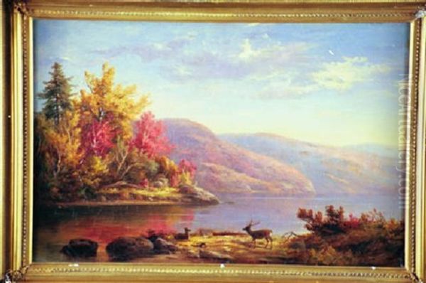 River Landscape With Deer Oil Painting by Charles Lanman