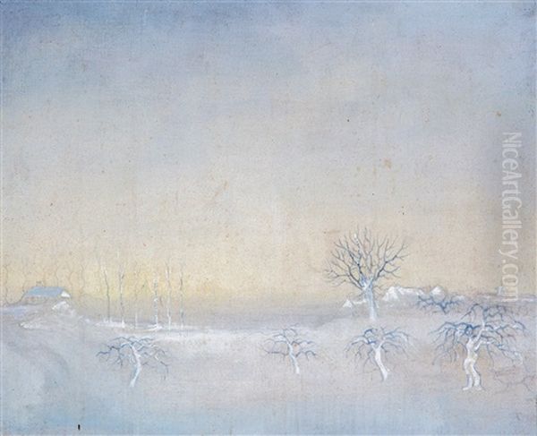 Winterse Boomgaard (2 Works) Oil Painting by Chris Lanooy