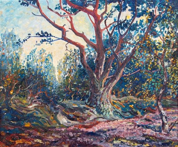 Heidelandschap Op De Veluwe Oil Painting by Chris Lanooy