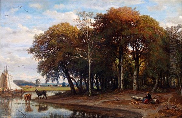 Bord De Riviere Et Sous Bois Oil Painting by Felix-Hippolyte Lanoue