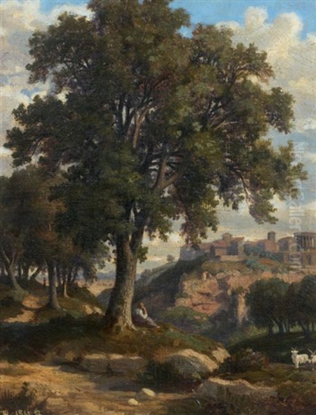 Les Environs De Rome, Pres De Tivoli Oil Painting by Felix-Hippolyte Lanoue