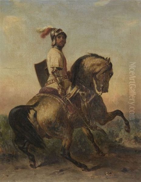 Cavalier Medieval En Armure Oil Painting by Francois Emile de Lansac