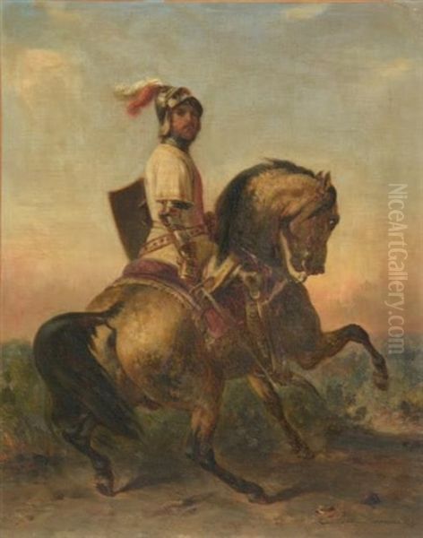 Cavalier Medieval En Armure Oil Painting by Francois Emile de Lansac