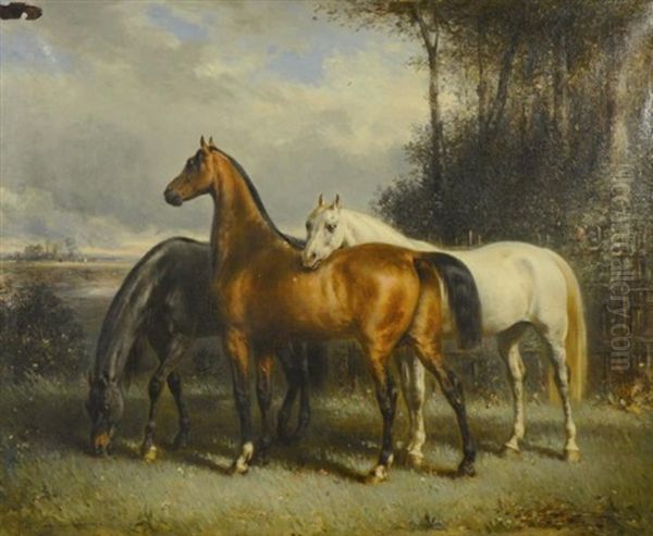 Trois Chevaux Oil Painting by Francois Emile de Lansac