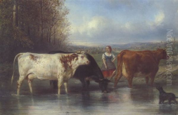 Die Kuhirtin Oil Painting by Francois Emile de Lansac