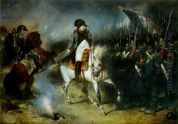 La Campagne De France: Napoleon Montrant Son Sang Froid A Ses Troupes Oil Painting by Francois Emile de Lansac