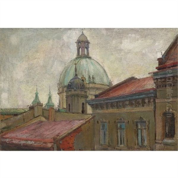 View Of The Ivanovsky Monastery, Moscow Oil Painting by Evgeni Evgen'evich Lansere