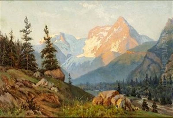 Caucasian Landscape Oil Painting by Evgeny Aleksandrovich Lansere