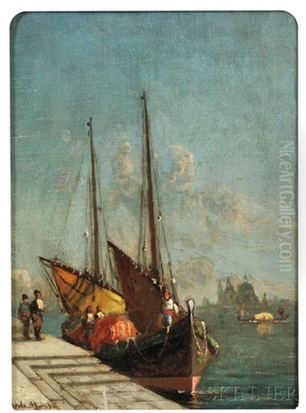 A Venetian Fisherman Oil Painting by Walter Franklin Lansil