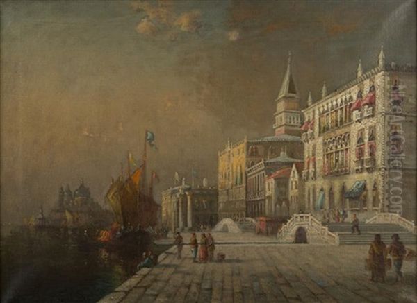 Along The Riva Oil Painting by Walter Franklin Lansil