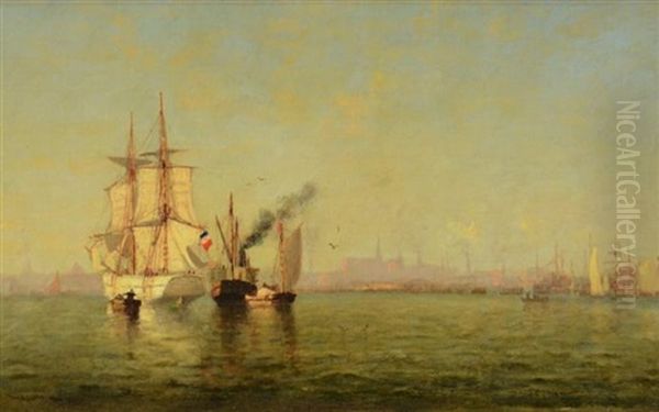 Morning, Boston Harbor Oil Painting by Walter Franklin Lansil