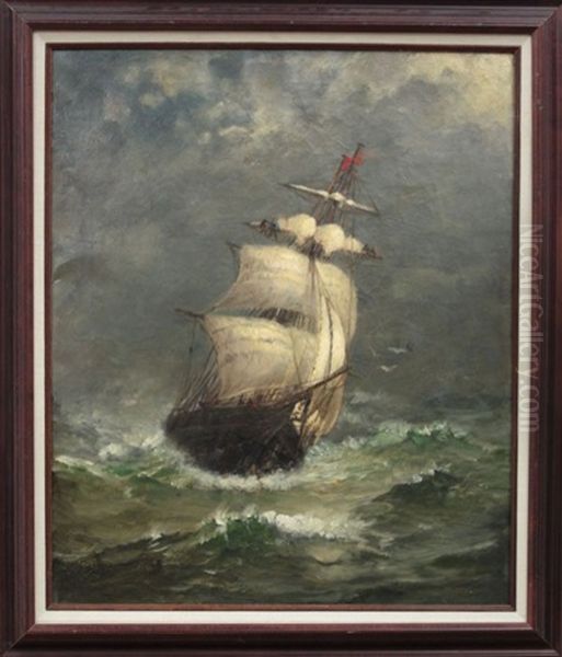 Shortening Sail Oil Painting by Walter Franklin Lansil