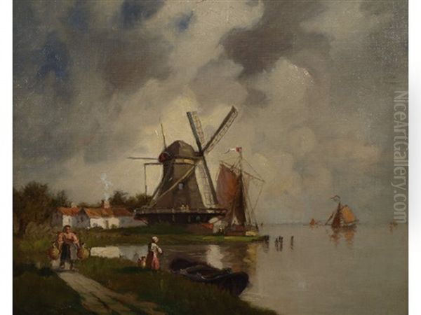 Old Mill Dordrecht Oil Painting by Walter Franklin Lansil