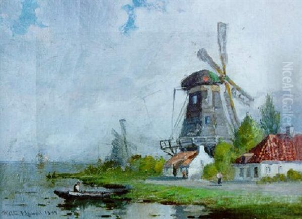 On The River Meuse, Holland Oil Painting by Walter Franklin Lansil