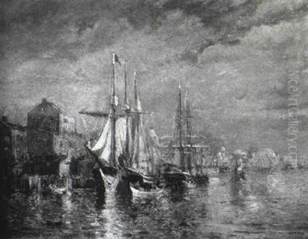 The Harbor Front, Boston Oil Painting by Walter Franklin Lansil