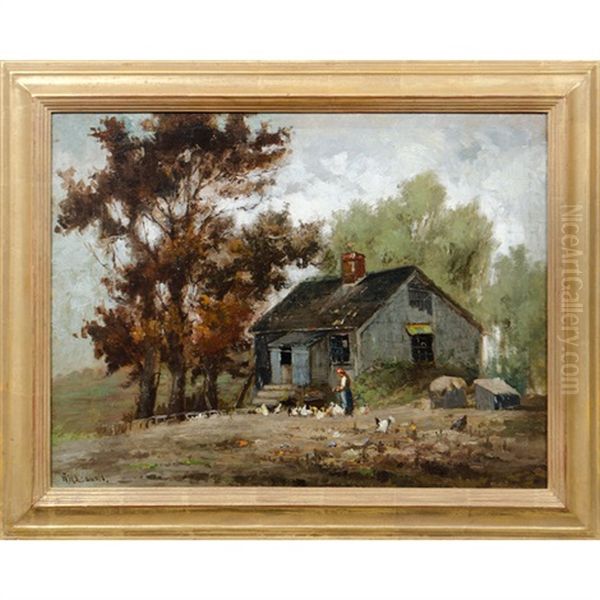 Farm Scene Oil Painting by Wilbur H. Lansil