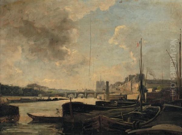 La Seine A Paris Oil Painting by Emmanuel Lansyer