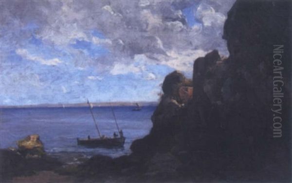 Barque Au Mouillage, Environs De Douarnenez Oil Painting by Emmanuel Lansyer