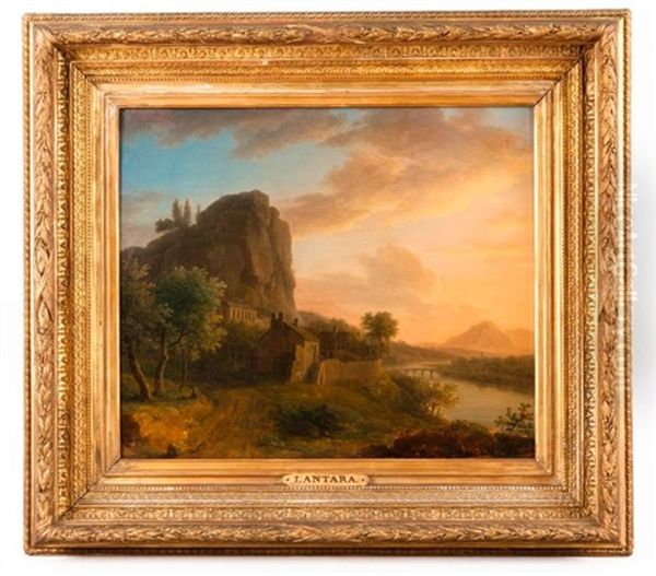 Falaise Et Bord De Riviere Au Crepuscule Oil Painting by Simon Mathurin Lantara