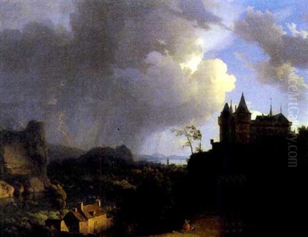 Chateau Fort Par Temps D'orage Oil Painting by Simon Mathurin Lantara