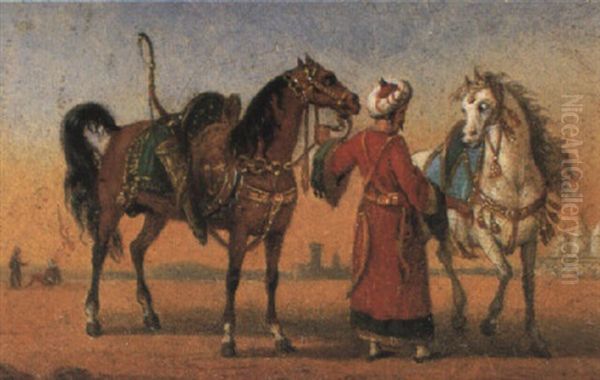 Turc Et Chevaux Oil Painting by Simon Mathurin Lantara