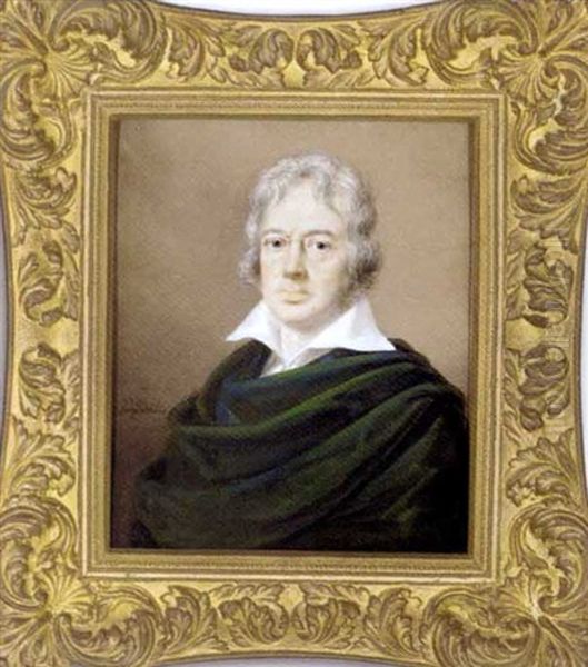 A Gentleman, Possibly Of The Erdody Family, In White Shirt And Green Cloak Draped Over His Left Shoulder Oil Painting by Josef Lanzedelly the Elder