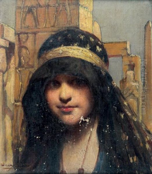 Jeune Fille En Egyptienne Devant Un Temple Oil Painting by William Julien Emile Laparra