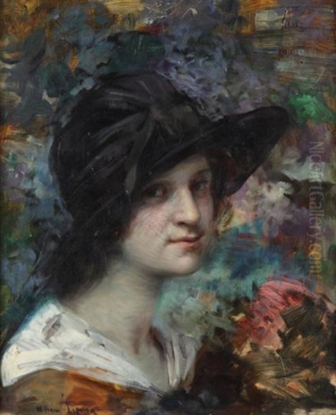 Portrait De Femme Au Chapeau Oil Painting by William Julien Emile Laparra