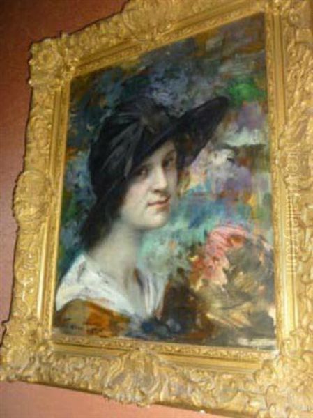 Portrait De Femme Au Chapeau Oil Painting by William Julien Emile Laparra