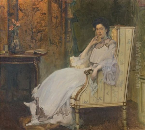 Femme Pensive, Assise Dans Une Bergere Oil Painting by William Julien Emile Laparra