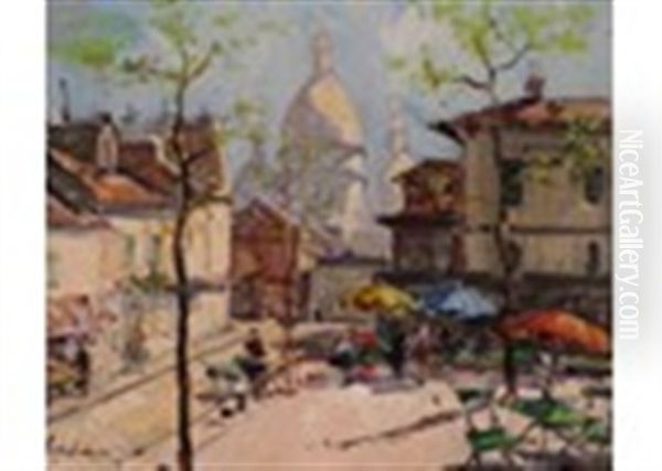 A Parisian Square In The Sunshine Oil Painting by Georgi Alexandrovich Lapchine