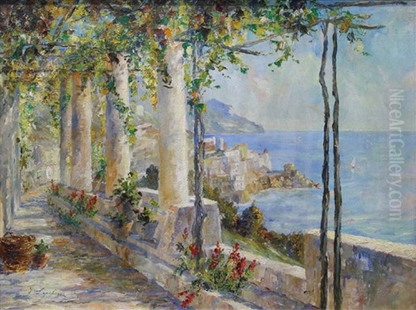 View Of Amalfi Coast Oil Painting by Georgi Alexandrovich Lapchine