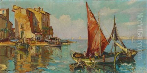 Village De Pecheurs Oil Painting by Georgi Alexandrovich Lapchine