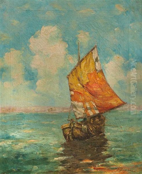 Marina Con Velero Oil Painting by Georgi Alexandrovich Lapchine