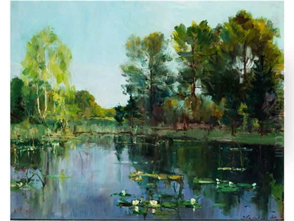 Sommerlandschaft Mit Seerosenteich Oil Painting by Georgi Alexandrovich Lapchine