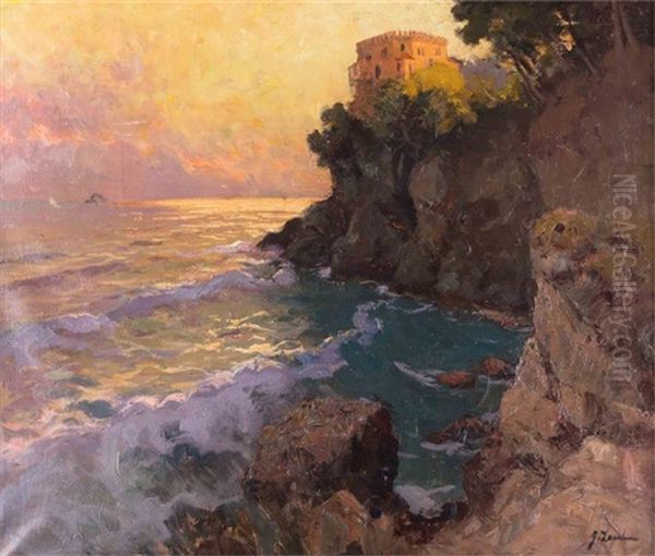 Kustenlandschaft Bei Capri Im Sonnenuntergang Oil Painting by Georgi Alexandrovich Lapchine