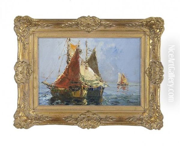 Mediterranean Seascape With Fishing Boats Oil Painting by Georgi Alexandrovich Lapchine