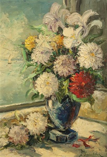 Flores Oil Painting by Georgi Alexandrovich Lapchine