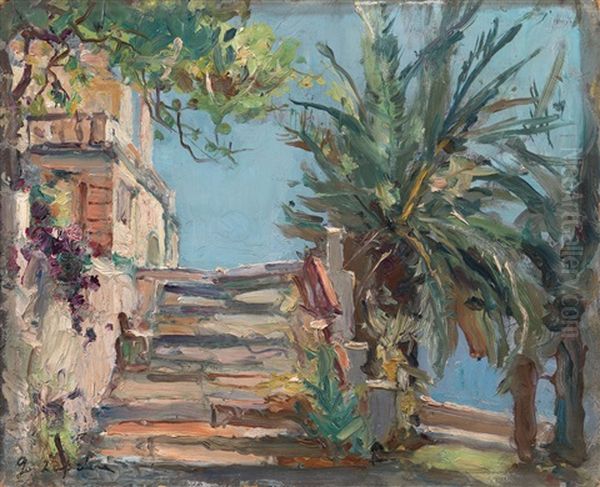 Stairs To A Villa Oil Painting by Georgi Alexandrovich Lapchine