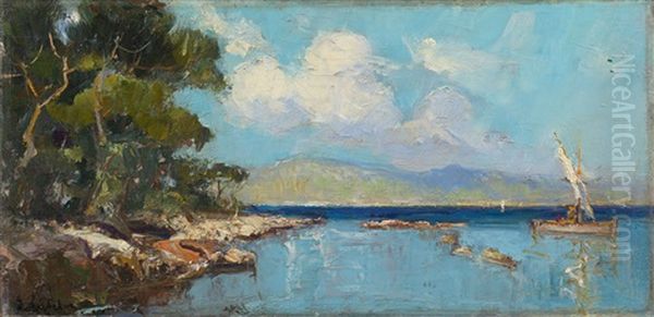 View Of The Mediterranean Coast Oil Painting by Georgi Alexandrovich Lapchine