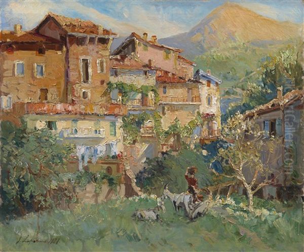 Sunny Day In A Mediterranean Town Oil Painting by Georgi Alexandrovich Lapchine