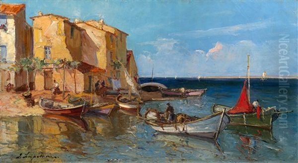 Fishing Village, Capri Oil Painting by Georgi Alexandrovich Lapchine