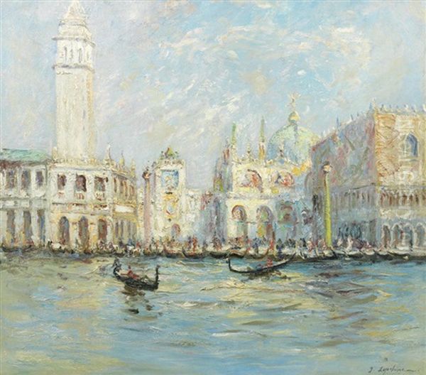 View Of Piazza San Marco And Palazzo Ducale Oil Painting by Georgi Alexandrovich Lapchine